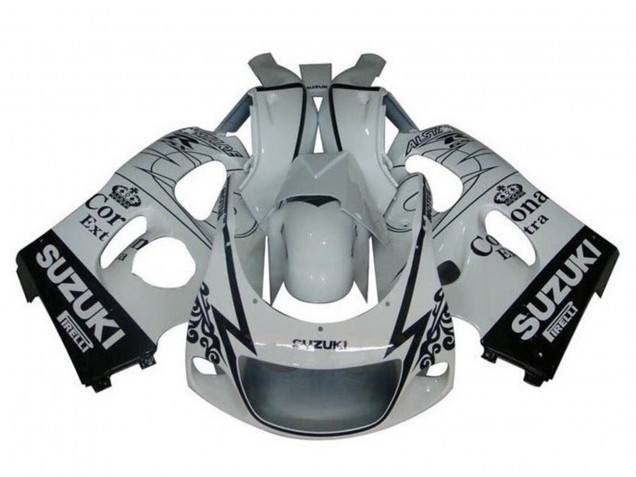 Carenados Moto Suzuki GSXR 600 / GSXR 750 1996-2000 - Blanco Negro Tribal Corona Fábrica