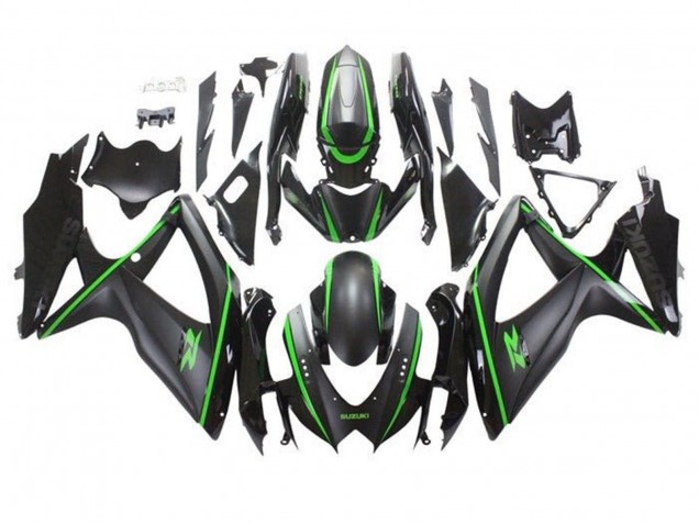Carenados Moto Suzuki GSXR 600 / GSXR 750 2008-2010 - Negro Mate Verde Raya Fábrica