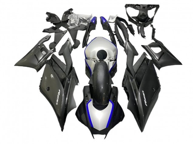 Carenados Moto Yamaha YZF R3/R25 2022-2024 - Plata Azul Negro FibraCarbono Estilo Fábrica
