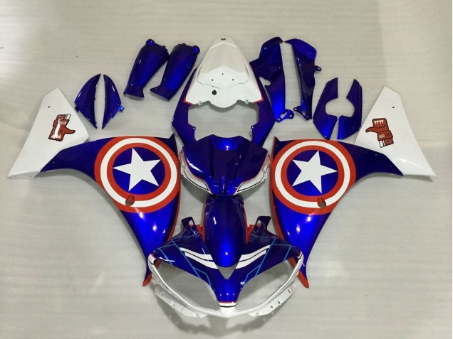 Carenados Moto Yamaha YZF 1000 R1 2009-2011 - Azul Blanco Rojo Estrella Captain America Fábrica