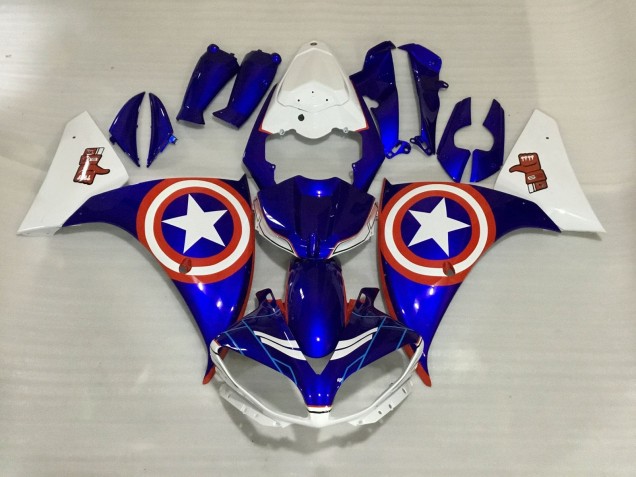 Carenados Moto Yamaha YZF 1000 R1 2012-2014 - Blanco Azul Rojo Estrella Captain America Fábrica