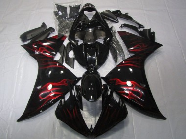 Carenados Moto Yamaha YZF 1000 R1 2012-2014 - Negro Brillante Rojo Llama Fábrica