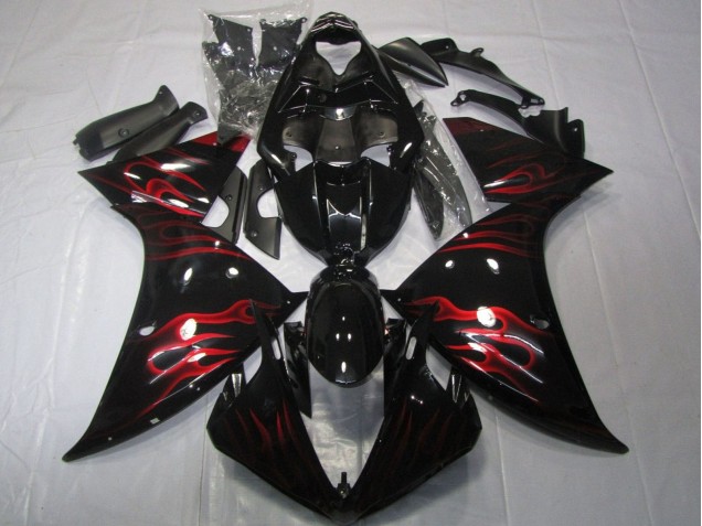 Carenados Moto Yamaha YZF 1000 R1 2012-2014 - Negro Brillante Rojo Llama Fábrica