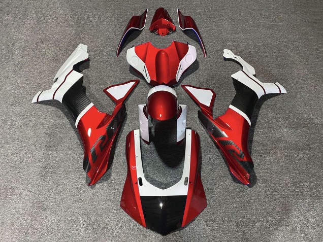 Carenados Moto Yamaha YZF 1000 R1 2015-2019 - Blanco Rojo Falso FibraCarbono Fábrica
