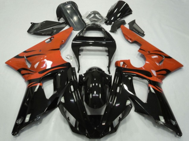 Carenados Moto Yamaha YZF 1000 R1 2000-2001 - Naranja Negro Brillante Llama Fábrica