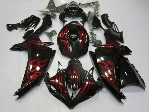 Carenados Moto Yamaha YZF 1000 R1 2007-2008 - Negro Brillante Rojo Llama Fábrica