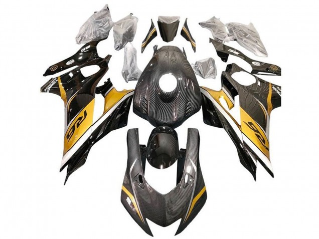 Carenados Moto Yamaha YZF R6 2017-2023 - Oro Blanco Negro Falso FibraCarbono Fábrica