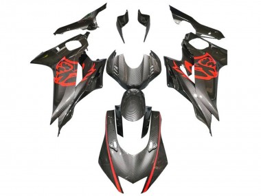 Carenados Moto Yamaha YZF R6 2017-2023 - Rojo Negro Falso FibraCarbono Fábrica