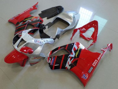 Carenados Moto Honda VTR1000 2000-2006 - Plata Rojo Negro Brillante Raya Fábrica