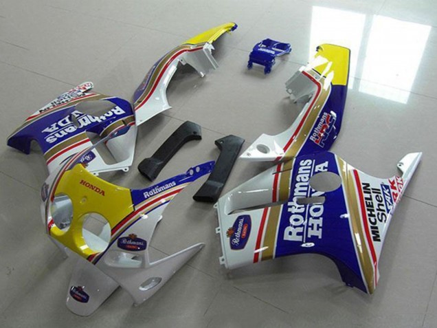 Carenados Moto Honda CBR250RR MC19 1988-1989 - Blanco Amarillo Azul Rothmans Fábrica