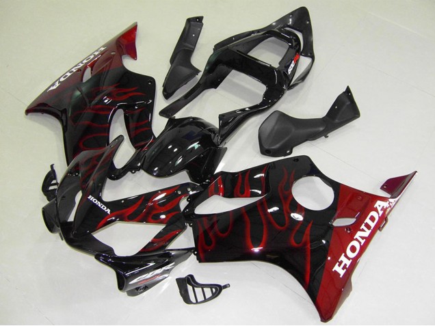 Carenados Moto Honda CBR600 F4i 2001-2003 - Negro Brillante Rojo Llama Fábrica