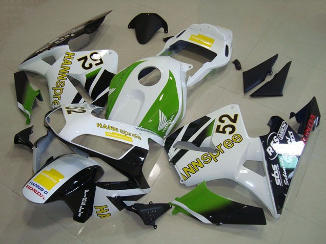 Carenados Moto Honda CBR600RR 2003-2004 - Blanco Verde Amarillo Negro Brillante Hannspree 52 Fábrica