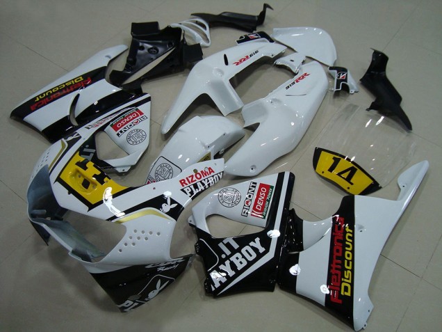 Carenados Moto Honda CBR900RR 919 1998-1999 - Blanco Amarillo Negro Brillante Playboy 14 Fábrica