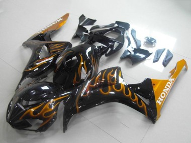 Carenados Moto Honda CBR1000RR 2006-2007 - Negro Brillante Oro Llama Fábrica