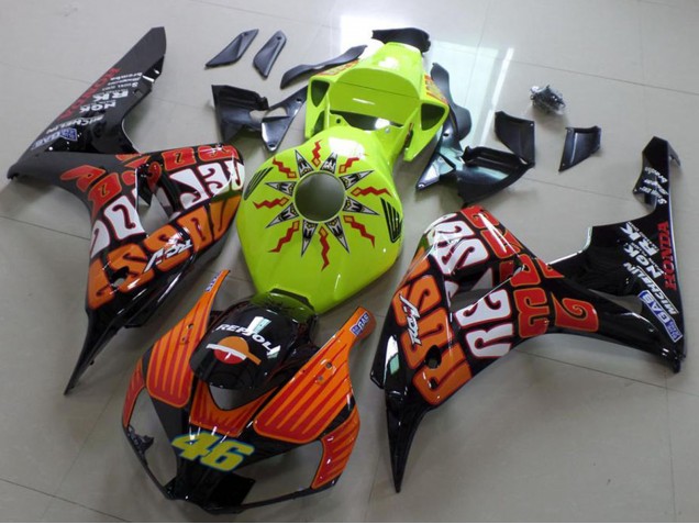 Carenado Moto Honda CBR1000RR 2006-2007 - Verde Naranja Negro Brillante Rossi 46 Fábrica