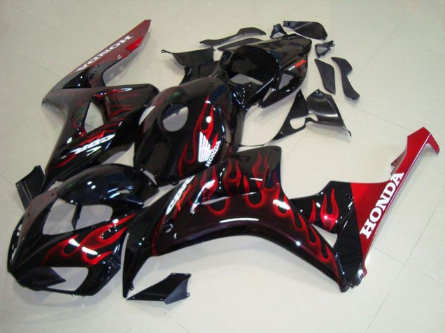 Kits Carenado Moto Honda CBR1000RR 2006-2007 - Negro Brillante Rojo Llama Fábrica