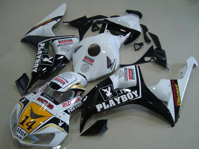 Carenados Moto Honda CBR1000RR 2006-2007 - Blanco Amarillo Negro Brillante Denso Playboy 14 Fábrica