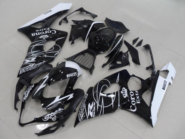 Carenados Moto Suzuki GSXR 1000 2005-2006 - Negro Brillante Blanco Corona Fábrica