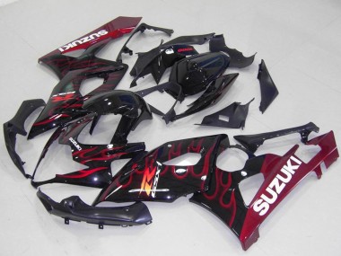 Carenados Moto Suzuki GSXR 1000 2005-2006 - Negro Brillante Rojo Llama Fábrica