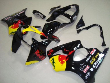 Carenados Moto Kawasaki ZX6R 2000-2002 - Negro Brillante Amarillo Rojo Bull Fábrica