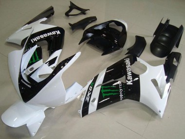 Carenados Moto Kawasaki ZX6R 2003-2004 - Blanco Negro Brillante Verde Monstruo Fábrica