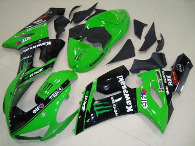 Carenados Moto Kawasaki ZX6R 2005-2006 - Verde Negro Brillante Elf Monstruo Fábrica