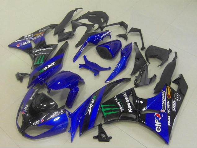 Carenados Moto Kawasaki ZX6R 2009-2012 - Azul Negro Brillante Verde Elf Monstruo Bridgestone Fábrica