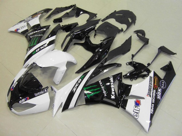 Carenados Moto Kawasaki ZX6R 2009-2012 - Blanco Negro Brillante Verde Elf Touch4 Monstruo Bridgestone Fábrica
