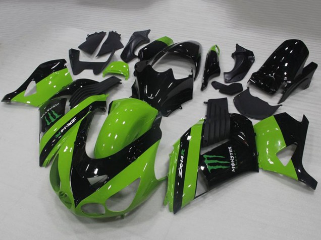 Carenados Moto Kawasaki ZX14R ZZR1400 2006-2011 - Verde Negro Brillante Monstruo Fábrica