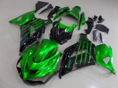 Carenados Moto Kawasaki ZX14R ZZR1400 2012-2024 - Verde Negro Brillante Fábrica