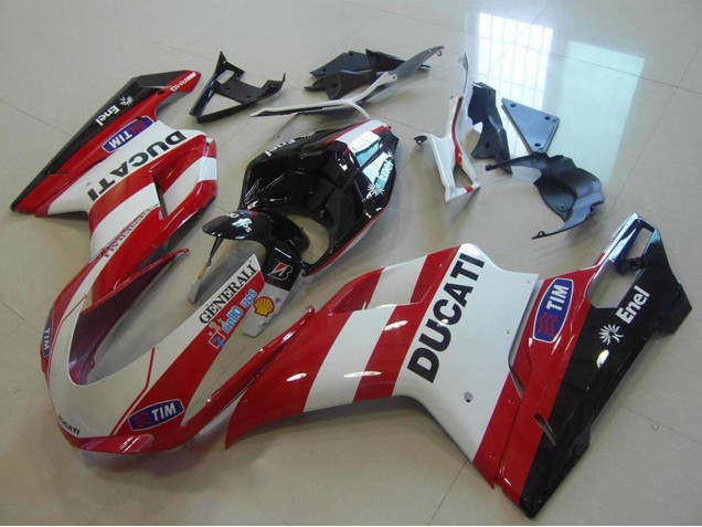 Carenados Moto Ducati 848 1098 1198 2007-2014 - Blanco Rojo Negro Generali Tim Fábrica
