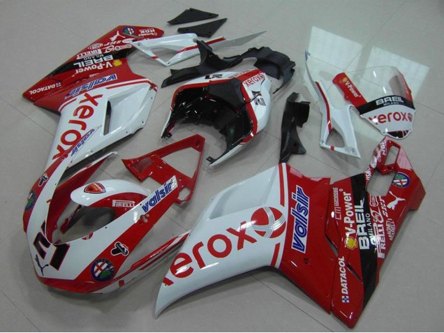 Carenado Moto Ducati 848 1098 1198 2007-2014 - Blanco Rojo Negro Brillante Valsir Xerox OEM Estilo 21 Fábrica