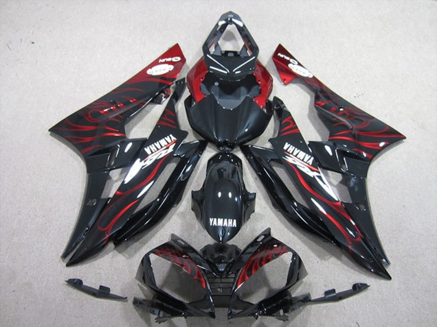 Carenados Moto Yamaha YZF R6 2006-2007 - Negro Brillante Rojo Llama Fábrica