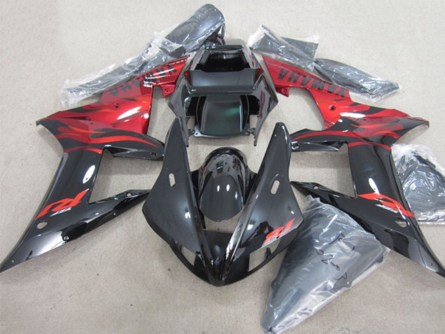 Carenados Moto Yamaha YZF R1 2002-2003 - Negro Brillante Rojo Llama Fábrica
