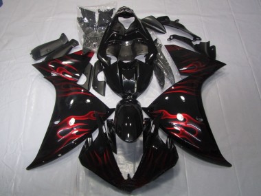 Carenado Moto Yamaha YZF R1 2009-2011 - Negro Brillante Rojo Llama Fábrica