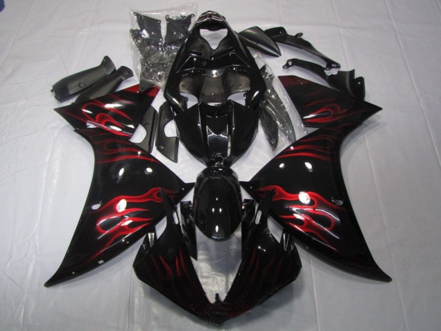 Carenado Moto Yamaha YZF R1 2009-2011 - Negro Brillante Rojo Llama Fábrica