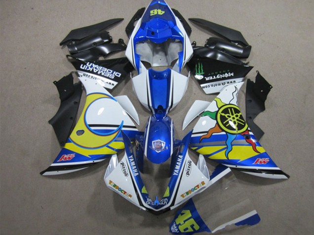 Carenados Moto Yamaha YZF R1 2012-2014 - Blanco Azul Amarillo Negro Pizzoli Semakin Didepan Monstruo Fábrica