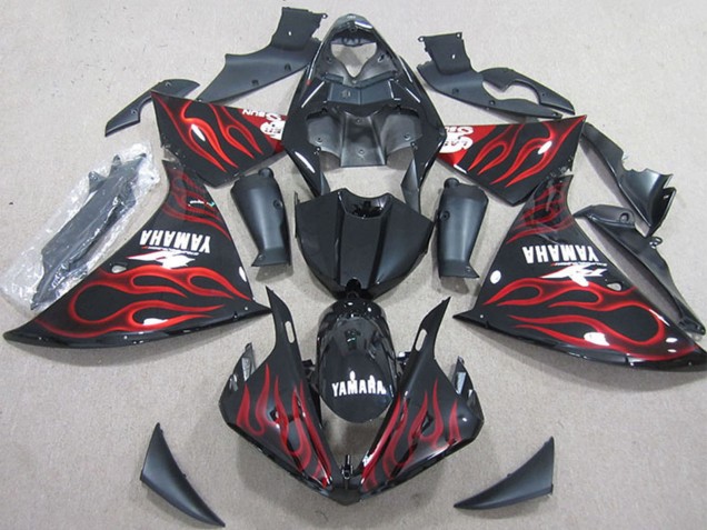 Carenados Moto Yamaha YZF R1 2012-2014 - Negro Brillante Rojo Llama Fábrica