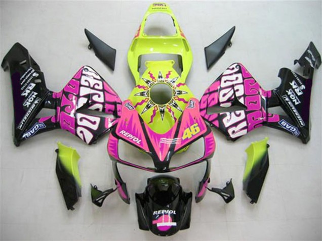 Carenados Moto Honda CBR600RR 2003-2004 - Amarillo Rosa Negro Brillante Valentino Rossi Fábrica