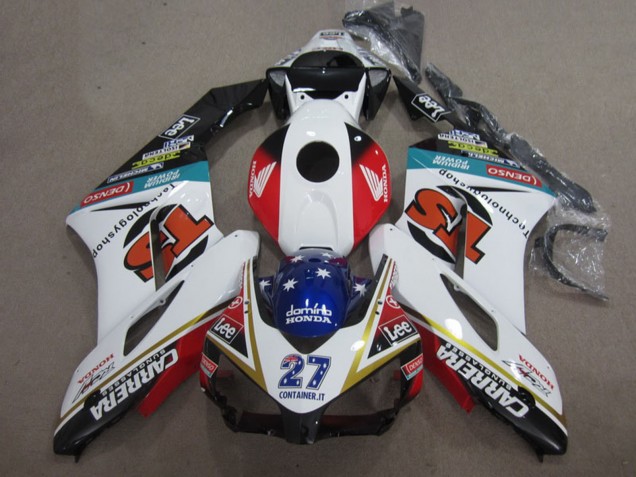 Carenados Moto Honda CBR1000RR 2004-2005 - Blanco Rojo Azul Negro Brillante 27 Contrainer IT Carrera Fábrica