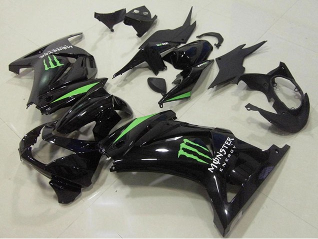 Carenados Moto Kawasaki ZX250R 2008-2012 - Negro Brillante Verde Monstruo Energy Fábrica