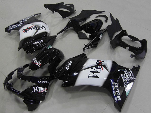 Carenados Moto Kawasaki ZX250R 2008-2012 - Negro Brillante Blanco West Fábrica