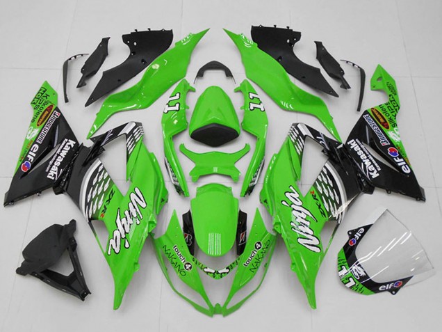 Carenados Moto Kawasaki ZX6R 2013-2018 - Verde Blanco Plata Negro Elf Touch4 Bridgestone 11 Fábrica