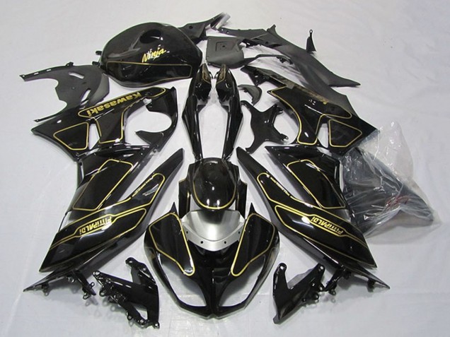 Carenados Moto Kawasaki ZX6R 2009-2012 - Negro Brillante Plata Oro Fábrica