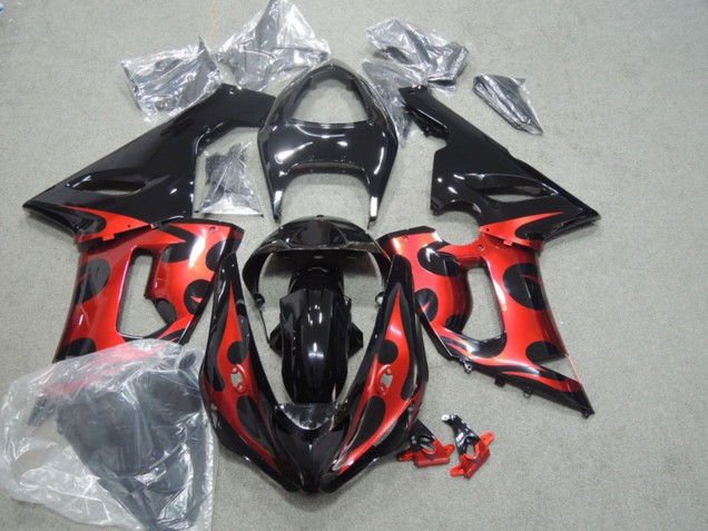 Carenados Moto Kawasaki ZX6R 2005-2006 - Negro Brillante Rojo Fábrica