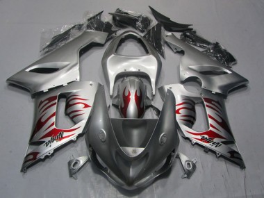 Carenados Moto Kawasaki ZX6R 2005-2006 - Plata Rojo Llama Ninja Fábrica