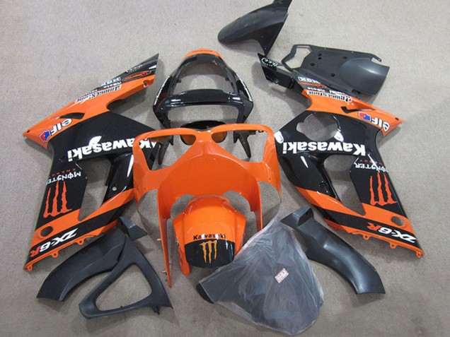 Carenados Moto Kawasaki ZX6R 2003-2004 - Naranja Negro Monstruo Fábrica