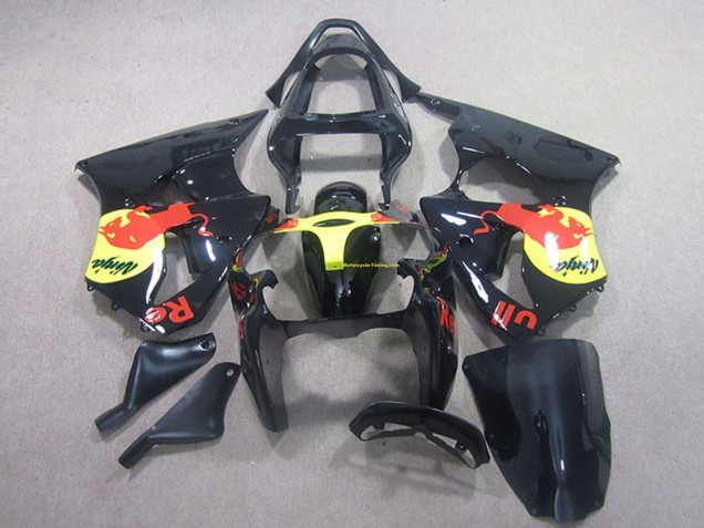 Carenado Moto Kawasaki ZX6R 2000-2002 - Negro Brillante Amarillo Rojo Bull Fábrica