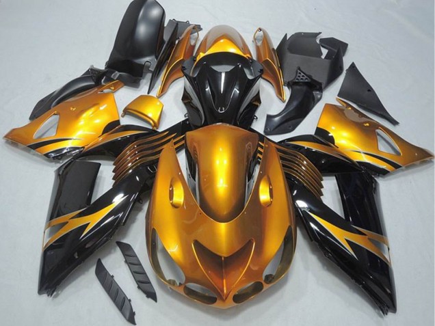 Carenado Moto Kawasaki ZX14R ZZR1400 2006-2011 - Oro Negro Brillante Fábrica