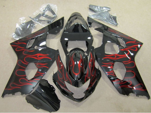 Carenados Moto Suzuki GSXR 600 2004-2005 - Negro Brillante Rojo Llama Fábrica